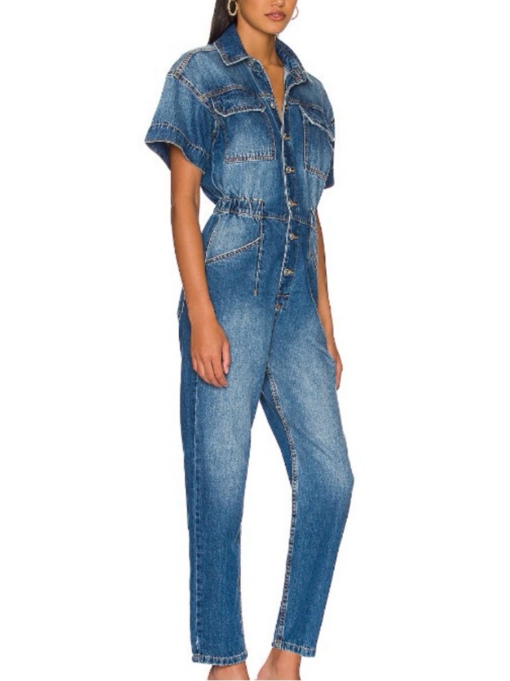Free People We The Free Marci Denim Jumpsuit Short Sleeve Blue S